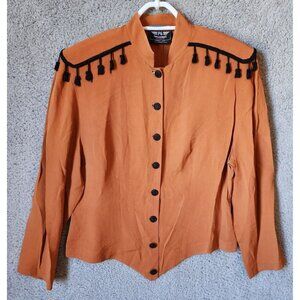 PG COLLECTIONS by Ginger Bort Mandarin Collar Button Up Blouse Military Orange L